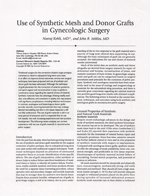 Use of Synethetic Mesh and Donor Grafts in Gynecologic Surgery
